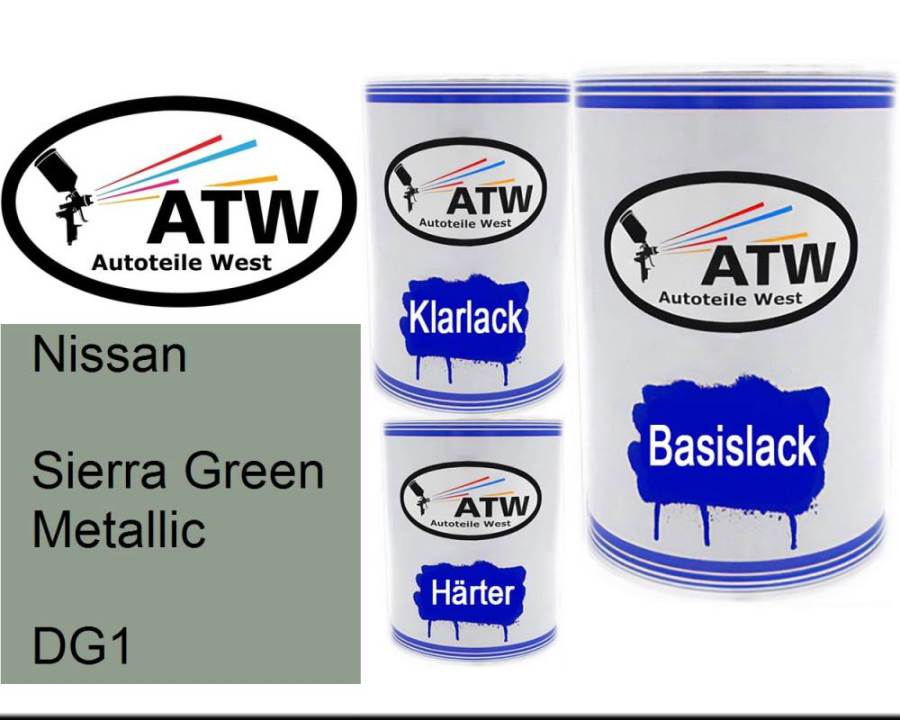 Nissan, Sierra Green Metallic, DG1: 500ml Lackdose + 500ml Klarlack + 250ml Härter - Set, von ATW Autoteile West.